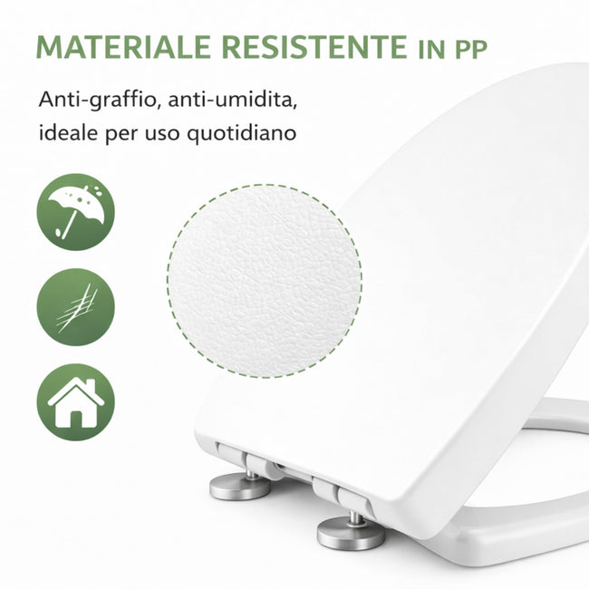 Abattant WC Universel Ovale à Fermeture Douce Lunette WC Universelle en PP à Fermeture Ralentie et Dégagement Rapide Blanc (458 x 370 x 50 mm)