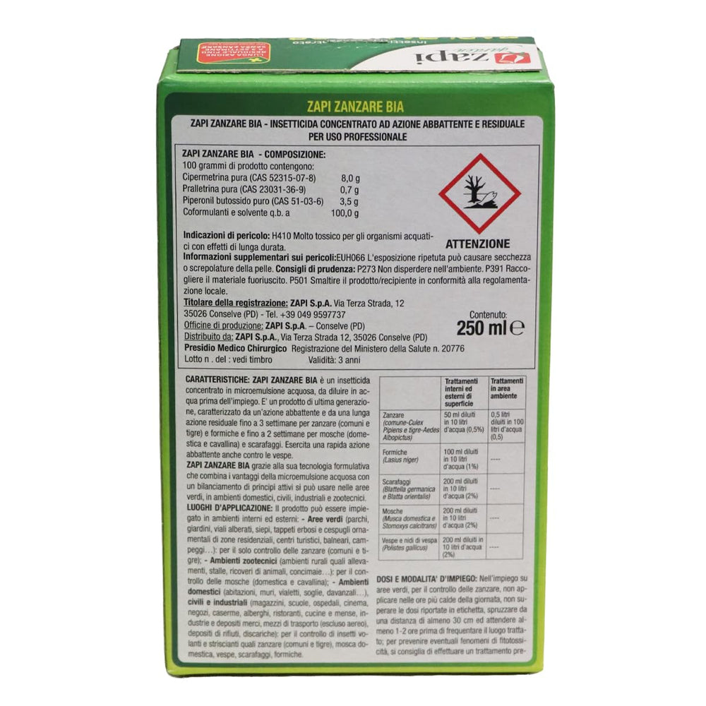 Zapi Zanzare Bia Verde - Insetticida Anti Zanzare, Fino a 3 Settimane, Antizanzare Concentrato, Insetticida Esterno Giardino
