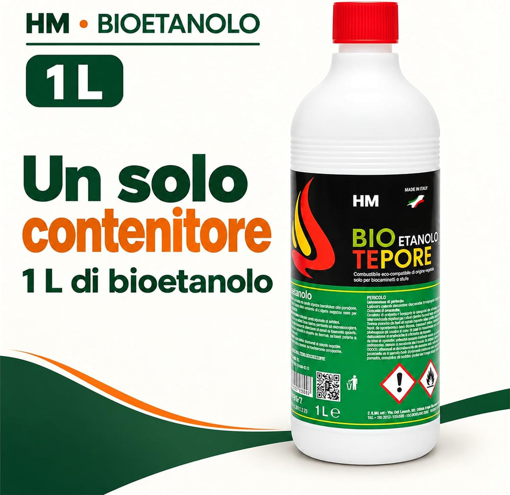 HM Bioetanolo Liquido 96° per Biocamini e Stufe, Origine Vegetale