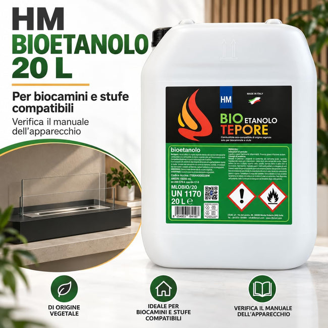 HM Bioetanolo Liquido 96° per Biocamini e Stufe, Origine Vegetale