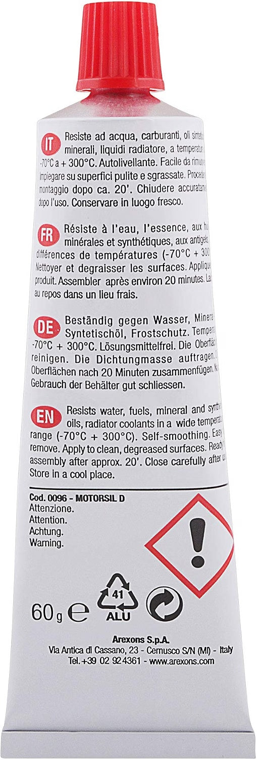 Arexons Motorsil D 60 g – Guarnizione Siliconica Rossa Alta Temperatura -70°C / +300°C