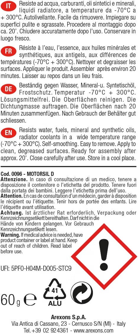 Arexons Motorsil D 60 g – Guarnizione Siliconica Rossa Alta Temperatura -70°C / +300°C