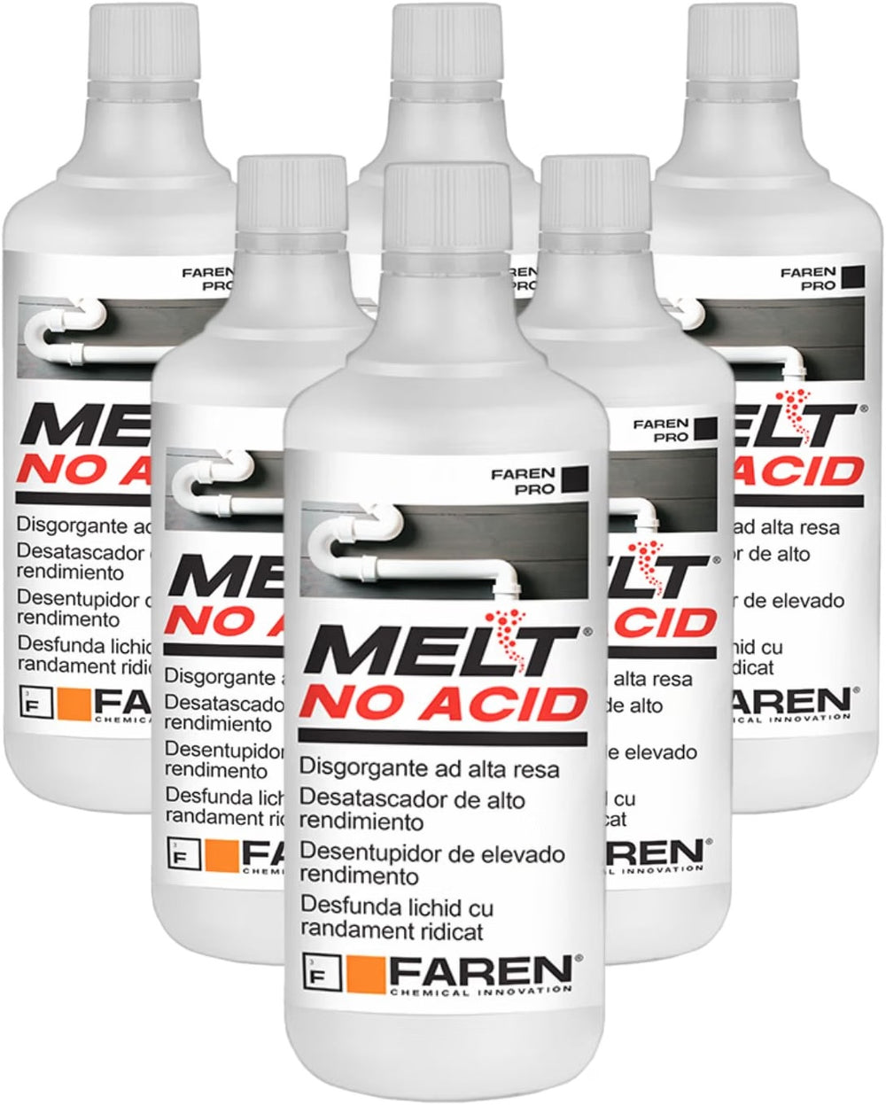 Faren Melt No Acid disgorgante liquido concentrato - 6 flaconi da 1 litro