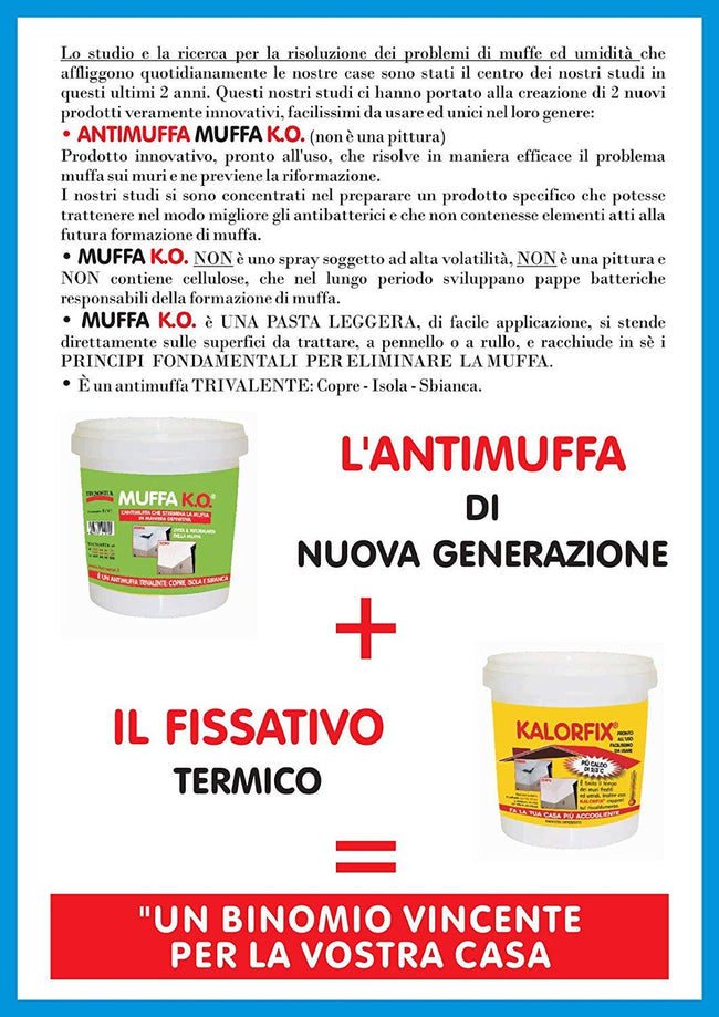 TECNOSTUK Muffa K.O. 1 L. – Fondo Speciale Antimuffa e Termoisolante – Igienizzante, Neutralizzante e Sbiancante per Pareti e Soffitti – Interni ed Esterni, Classe A+
