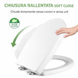 Sedile WC Universale Ovale Soft Close Copriwater Universale Tavoletta WC in PP Chiusura Rallentata Sgancio Rapido Asse WC Bianco (458 x 370 x 50 mm)