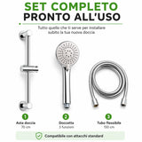 Asta Doccia Saliscendi 70 cm con Doccetta 3 Funzioni e Tubo Flessibile Anticalcare, Alta Pressione, Getto Potente, Struttura Rinforzata Stabile, Installazione Facile, Cromato