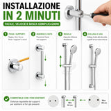 Asta Doccia Saliscendi 70 cm con Doccetta 3 Funzioni e Tubo Flessibile Anticalcare, Alta Pressione, Getto Potente, Struttura Rinforzata Stabile, Installazione Facile, Cromato
