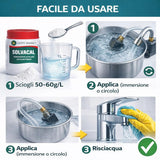 Solvacal Disincrostante in Polvere Anticalcare Forte 500g con Guanti Inclusi per WC Docce Rubinetti Scambiatori e Tubazioni Uso Professionale