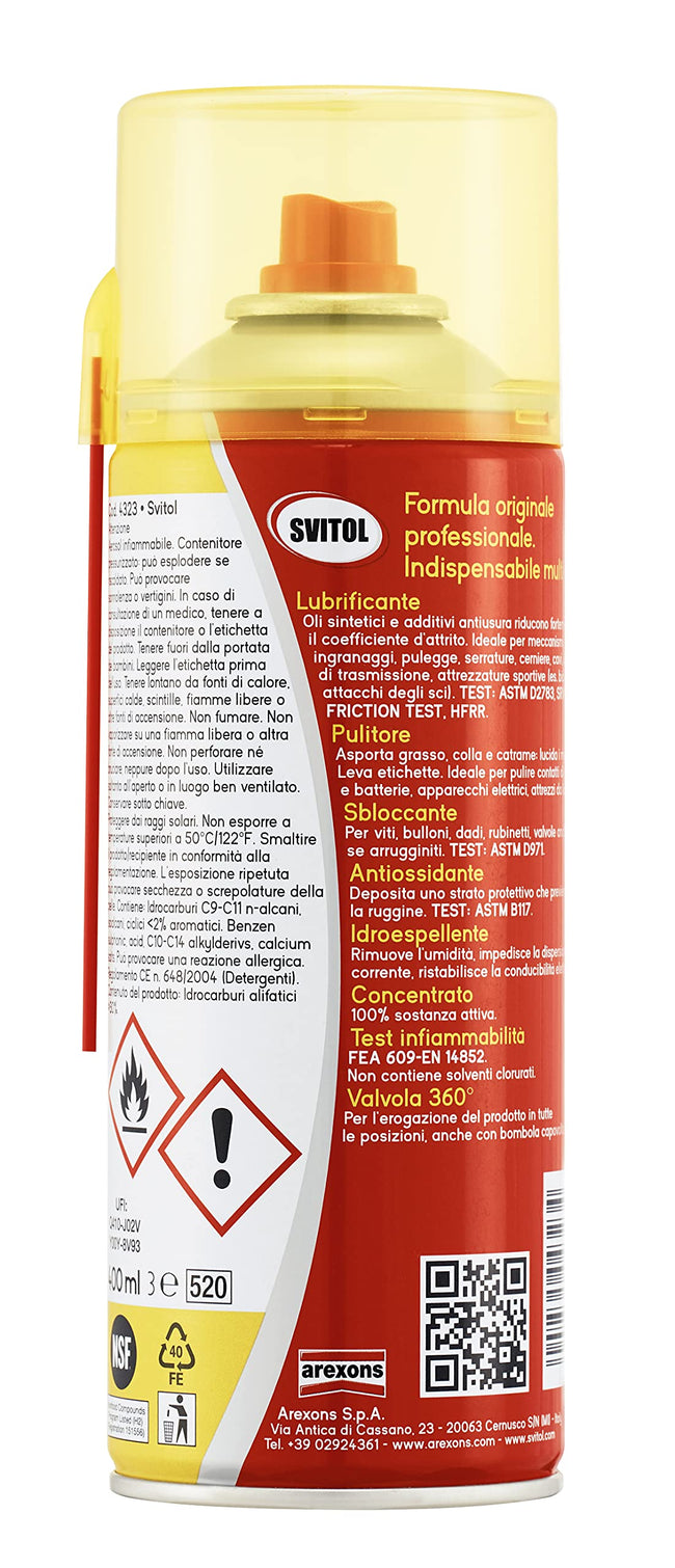 SVITOL, Lubrifiant multifonctionnel spray 400 ml avec paille, débloquant protecteur pour métaux, serrures, charnières, chaînes, boulons et mécanismes