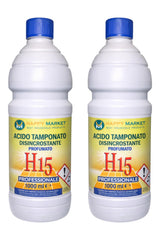 HM H15 Acido Tamponato Disincrostante WC Profumato – 2 Bottiglie da 1L (2L) – Anticalcare Forte per Water, Sanitari e Ceramiche