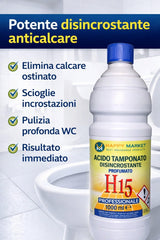 HM H15 Acido Tamponato Disincrostante WC Profumato – 2 Bottiglie da 1L (2L) – Anticalcare Forte per Water, Sanitari e Ceramiche