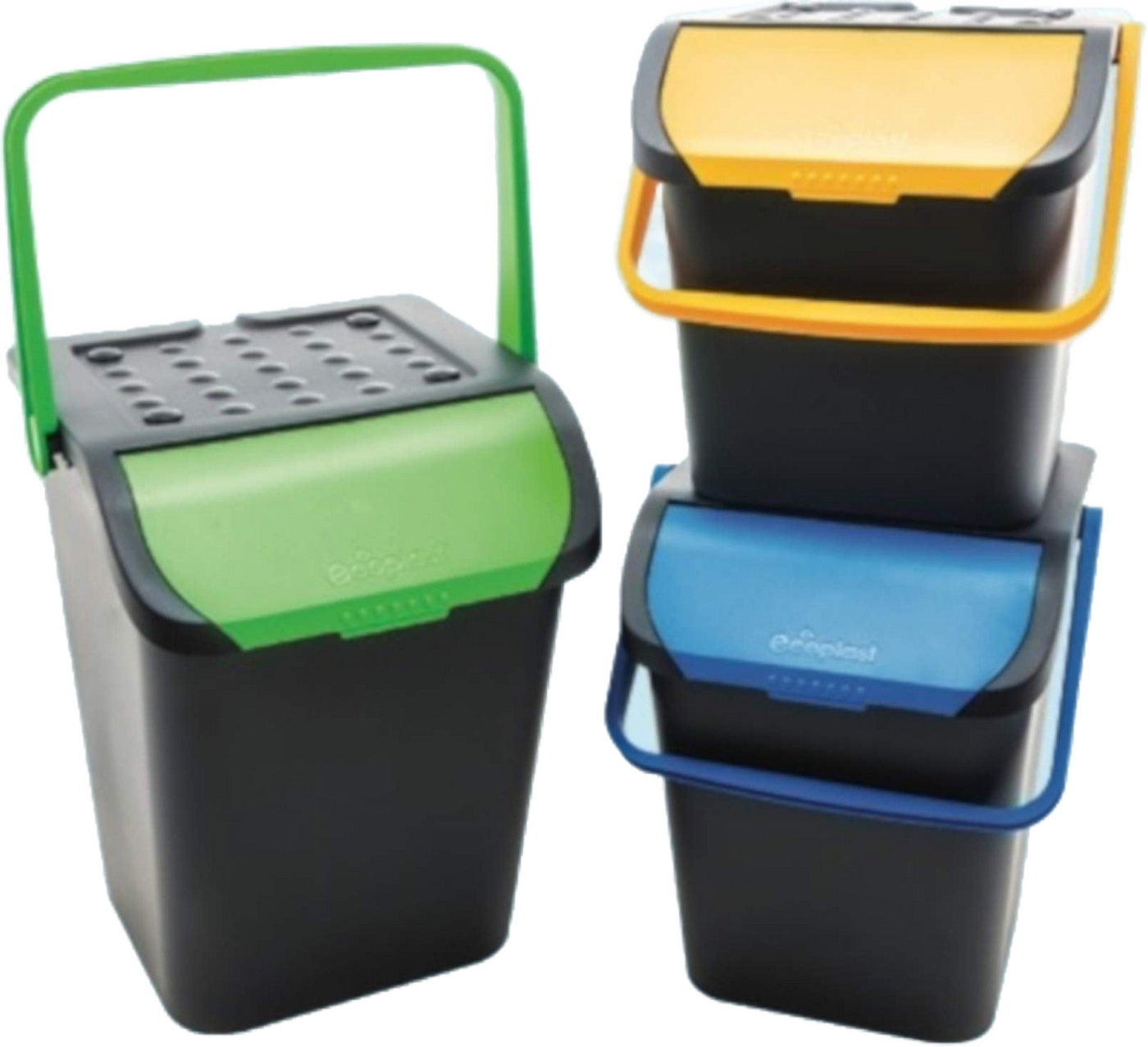 Ecoplast Set 3 Pezzi Assortiti Pattumiera Raccolta differenziata Spazzatura Ecologic Antirandagismo 28 lt impilabile Doppia Apertura