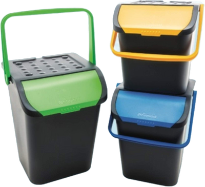 Ecoplast Set 3 Pezzi Assortiti Pattumiera Raccolta differenziata Spazzatura Ecologic Antirandagismo 28 lt impilabile Doppia Apertura