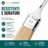 Set 6 Pennelli Pittura Professionali 20 30 40 50 60 70 mm Setole Naturali Pennellesse per Vernici Smalti Muro Legno Ferro Manico Legno Alta Precisione