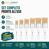 Set 6 Pennelli Pittura Professionali 20 30 40 50 60 70 mm Setole Naturali Pennellesse per Vernici Smalti Muro Legno Ferro Manico Legno Alta Precisione