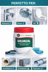 Solvacal Disincrostante in Polvere Anticalcare Forte 500g con Guanti Inclusi per WC Docce Rubinetti Scambiatori e Tubazioni Uso Professionale