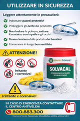 Solvacal Disincrostante in Polvere Anticalcare Forte 500g con Guanti Inclusi per WC Docce Rubinetti Scambiatori e Tubazioni Uso Professionale