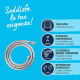Tubo Doccia Flessibile 1,5m e 2m Acciaio Inox o PVC Universale G1/2" Anti-Torsione Antipiega Antigoccia Alta Resistenza Cromato Installazione Rapida Compatibile Soffione