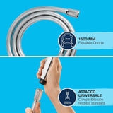 Tubo Doccia Flessibile 1,5m e 2m Acciaio Inox o PVC Universale G1/2" Anti-Torsione Antipiega Antigoccia Alta Resistenza Cromato Installazione Rapida Compatibile Soffione