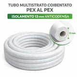 Tubo Multistrato Coibentato PEX AL PEX Ø20 Ø26 Isolamento 13 mm Bianco Anticondensa per Climatizzazione Pompa di Calore Riscaldamento Rotoli 10 25 50 Metri