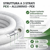 Tubo Multistrato Coibentato PEX AL PEX Ø20 Ø26 Isolamento 13 mm Bianco Anticondensa per Climatizzazione Pompa di Calore Riscaldamento Rotoli 10 25 50 Metri