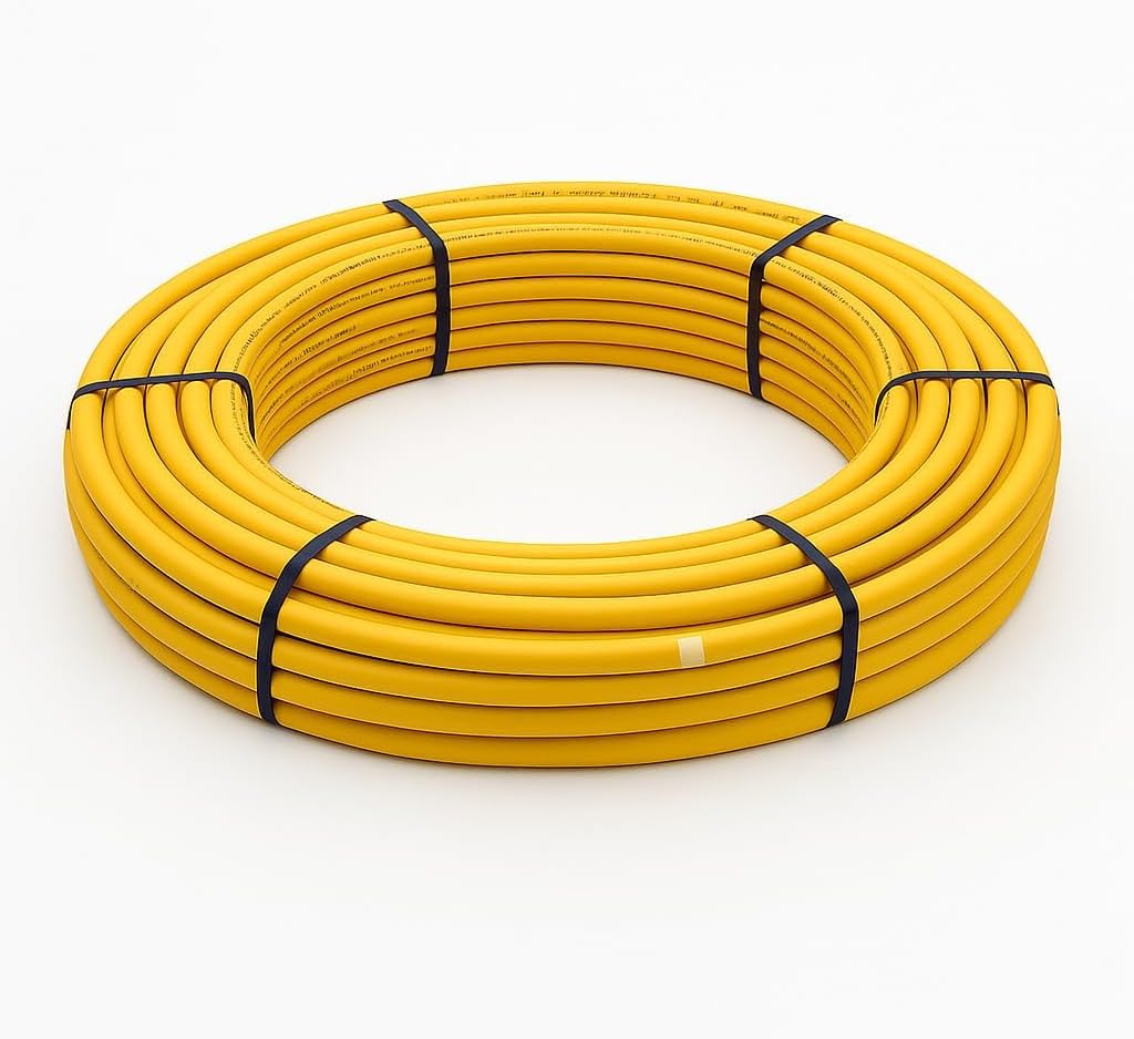 Tubo Multistrato Gas Corrugato PE-Xb/AL/PE-Xb con Guaina Gialla, Ø16 Ø20 Ø26 mm, Rotolo 25m 50m 100m, per Impianti Gas Metano GPL Interni, Alta Flessibilità e Resistenza