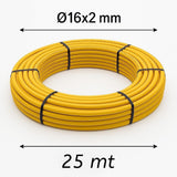 Tubo Multistrato Gas Corrugato PE-Xb/AL/PE-Xb con Guaina Gialla, Ø16 Ø20 Ø26 mm, Rotolo 25m 50m 100m, per Impianti Gas Metano GPL Interni, Alta Flessibilità e Resistenza