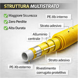 Tubo Multistrato Gas Corrugato PE-Xb/AL/PE-Xb con Guaina Gialla, Ø16 Ø20 Ø26 mm, Rotolo 25m 50m 100m, per Impianti Gas Metano GPL Interni, Alta Flessibilità e Resistenza