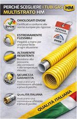 Tubo Multistrato Gas Corrugato PE-Xb/AL/PE-Xb con Guaina Gialla, Ø16 Ø20 Ø26 mm, Rotolo 25m 50m 100m, per Impianti Gas Metano GPL Interni, Alta Flessibilità e Resistenza