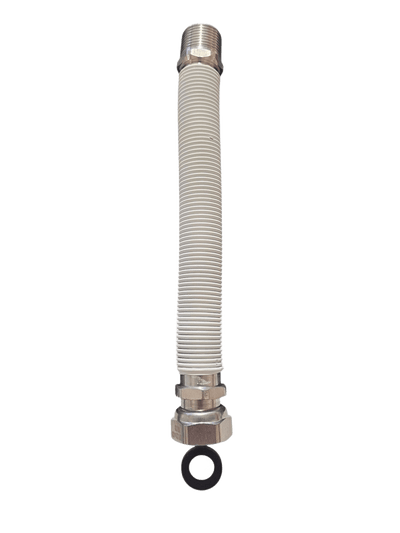 Giunto Acqua Flessibile per Caldaia MF 1/2 e 3/4 Rivestito Bianco Estensibile Lunghezze da 130 a 420 mm Resistente Alte Temperature Guarnizioni Incluse