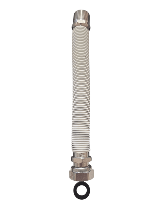 Giunto Acqua Flessibile per Caldaia MF 1/2 e 3/4 Rivestito Bianco Estensibile Lunghezze da 130 a 420 mm Resistente Alte Temperature Guarnizioni Incluse