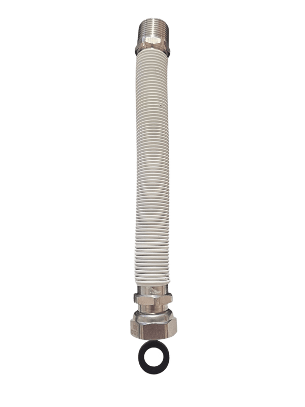 Giunto Acqua Flessibile per Caldaia MF 1/2 e 3/4 Rivestito Bianco Estensibile Lunghezze da 130 a 420 mm Resistente Alte Temperature Guarnizioni Incluse