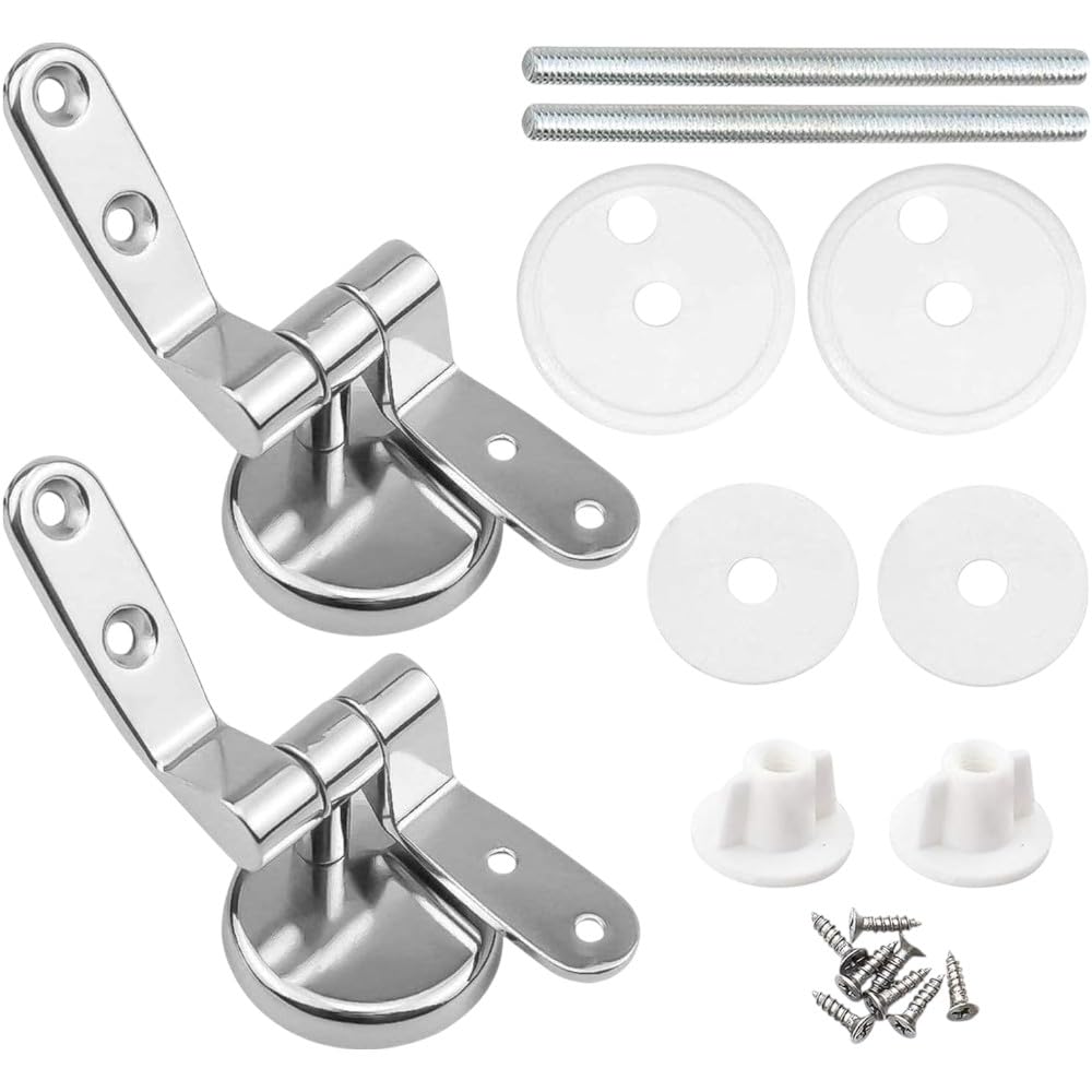 HM Cerniere Universali Copriwater Argento Lega di Zinco e Acciaio Inox Kit Completo con Viti e Guarnizioni Ricambio WC