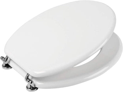 HM Sedile WC Universale in Legno MDF Ultraresistente 3 4 Kg Tavoletta WC Bianca Coperchio WC Robusto Universale Ovale
