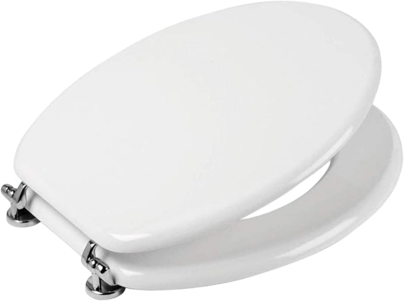 HM Siège de toilette universel en bois MDF ultra résistant 3-4 kg Abattant WC blanc Couvercle WC robuste universel ovale