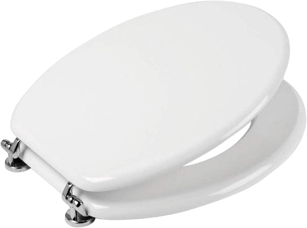 HM Sedile WC Universale in Legno MDF Ultraresistente 3 4 Kg Tavoletta WC Bianca Coperchio WC Robusto Universale Ovale