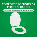 HM Sedile WC Universale in Legno MDF Ultraresistente 3 4 Kg Tavoletta WC Bianca Coperchio WC Robusto Universale Ovale