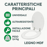 HM Sedile WC Universale in Legno MDF Ultraresistente 3 4 Kg Tavoletta WC Bianca Coperchio WC Robusto Universale Ovale