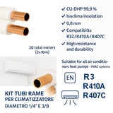 Kit Tubi Rame Climatizzatore Isoclima 1/4 3/8 con Guaina Ignifuga Disponibile 10MT 5MT 3MT Con o Senza Raccordi Compatibile Gas R32 R410A R407C