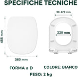 Sedile WC Universale Forma D 44.5x36CM Bianco Latte Polipropilene Soft Close Sgancio Rapido Facile Installazione Copriwater Bagno