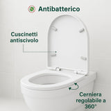 Sedile WC Universale Forma D 44.5x36CM Bianco Latte Polipropilene Soft Close Sgancio Rapido Facile Installazione Copriwater Bagno