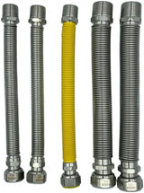 Kit Installazione Caldaia con 5 Tubi Flessibili Inox 220 420mm Attacchi MF per Acqua e Gas Versione Nuda o Rivestita Guarnizioni Incluse