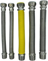 Kit Installazione Caldaia con 5 Tubi Flessibili Inox 220 420mm Attacchi MF per Acqua e Gas Versione Nuda o Rivestita Guarnizioni Incluse