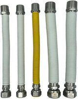 Kit Installazione Caldaia con 5 Tubi Flessibili Inox 220 420mm Attacchi MF per Acqua e Gas Versione Nuda o Rivestita Guarnizioni Incluse