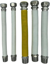 Kit Installazione Caldaia con 5 Tubi Flessibili Inox 220 420mm Attacchi MF per Acqua e Gas Versione Nuda o Rivestita Guarnizioni Incluse