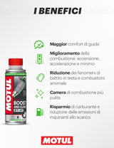Motul - Additivo benzina moto 200 ml per motori 2T e 4T, aumenta il numero di ottano, pulisce carburatori, iniettori, valvole e circuito alimentazione
