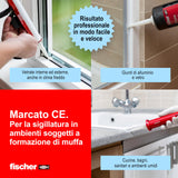 Fischer Silicone acetico multiuso bianco 280 ml, sigillante antimuffa per bagno cucina vetro ceramica alluminio sanitari vetrate e superfici non porose