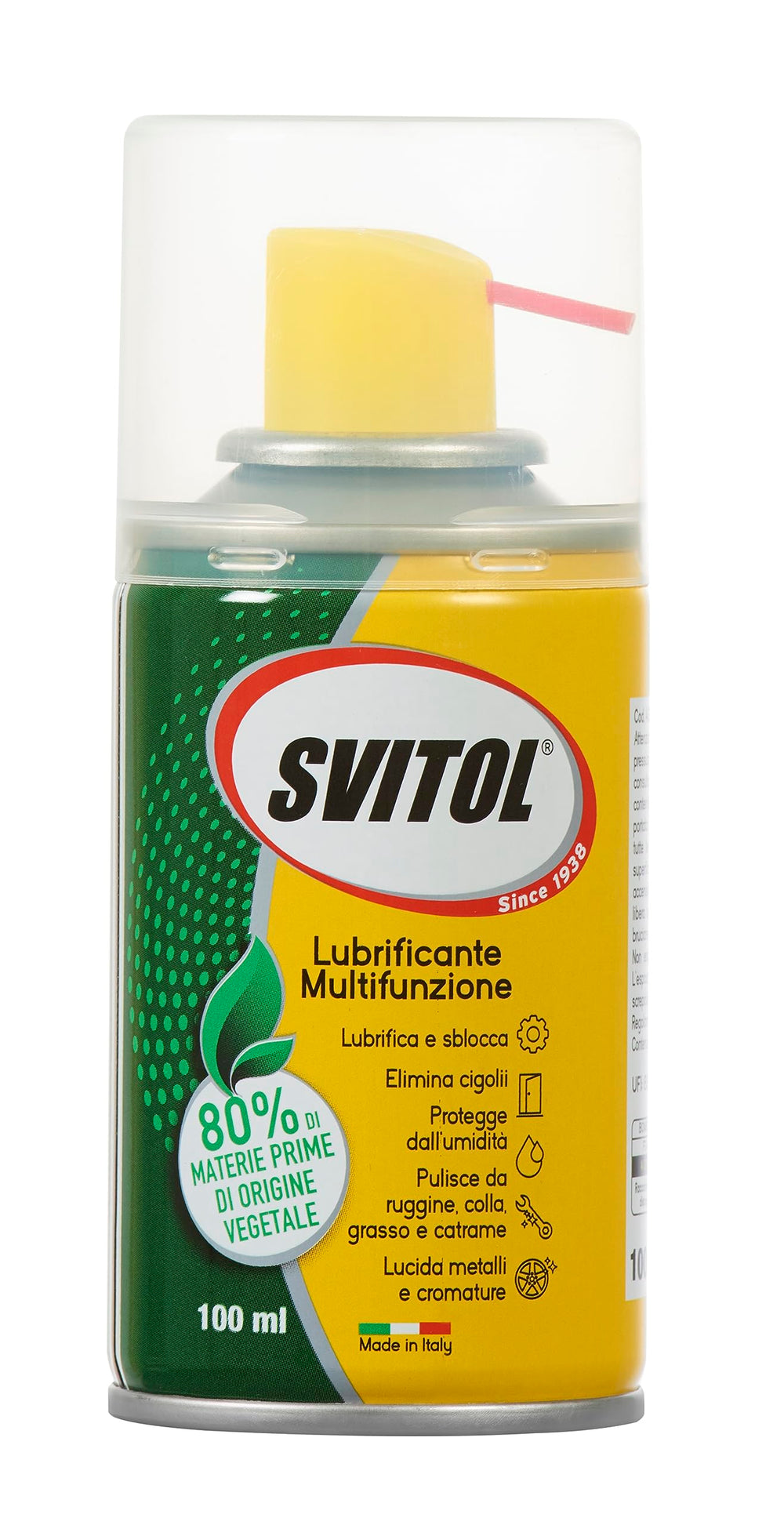 SVITOL Green, Lubrificante Multifunzione, Sbloccante, Antiossidante, Detergente, Con Materie di Origine Vegetale, 100ml