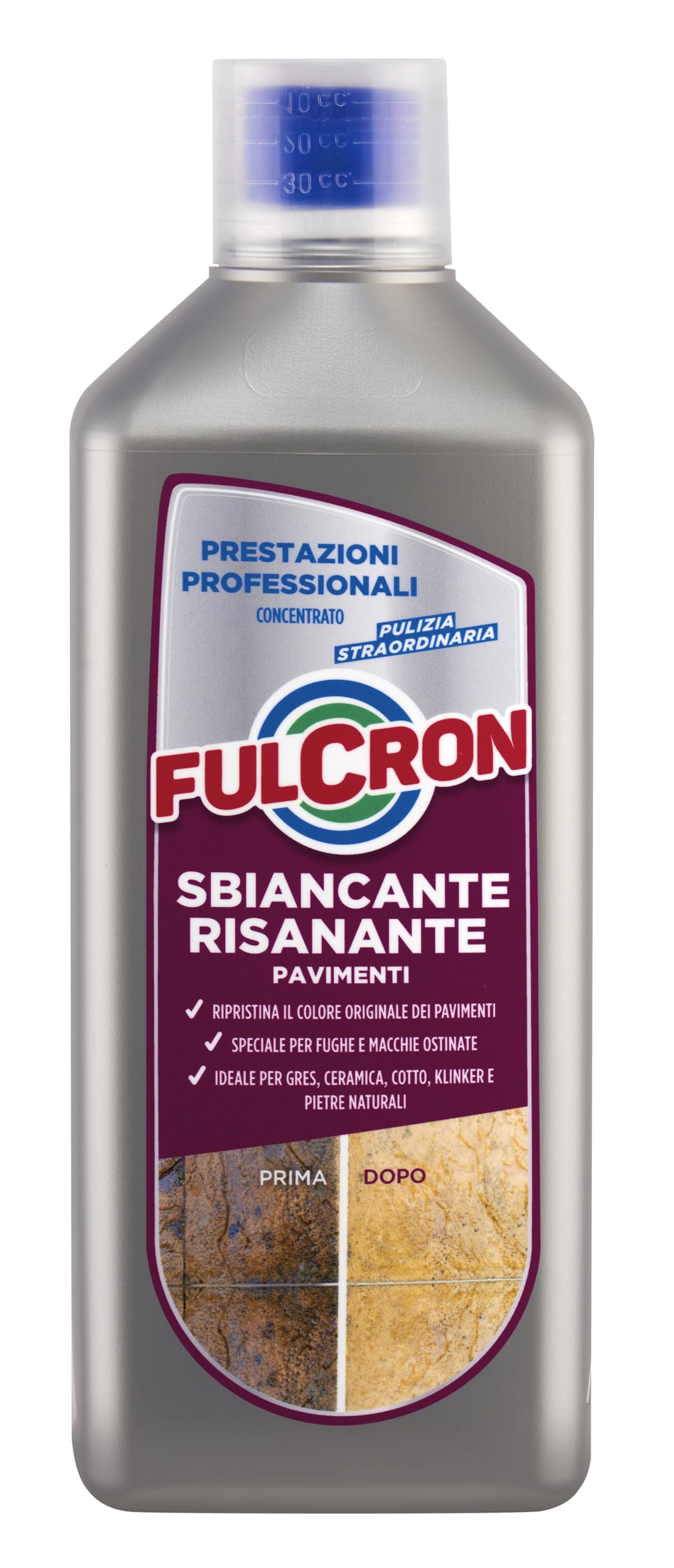 FULCRON Sbiancante risanante pavimenti 1 L, detergente alcalino senza cloro per cotto, pietra, gres, klinker, cementi, graniglie e fughe annerite