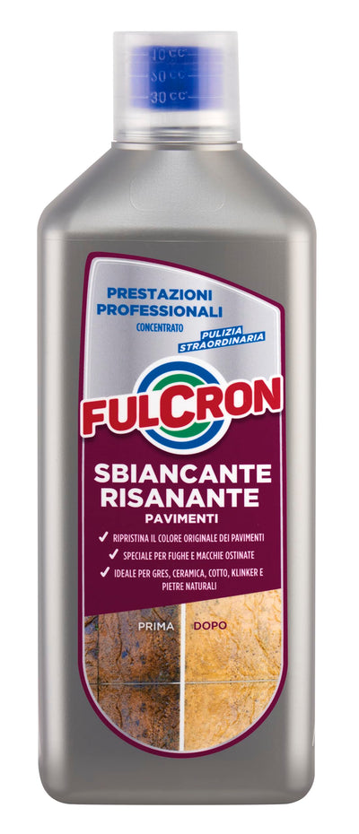 FULCRON Sbiancante risanante pavimenti 1 L, detergente alcalino senza cloro per cotto, pietra, gres, klinker, cementi, graniglie e fughe annerite